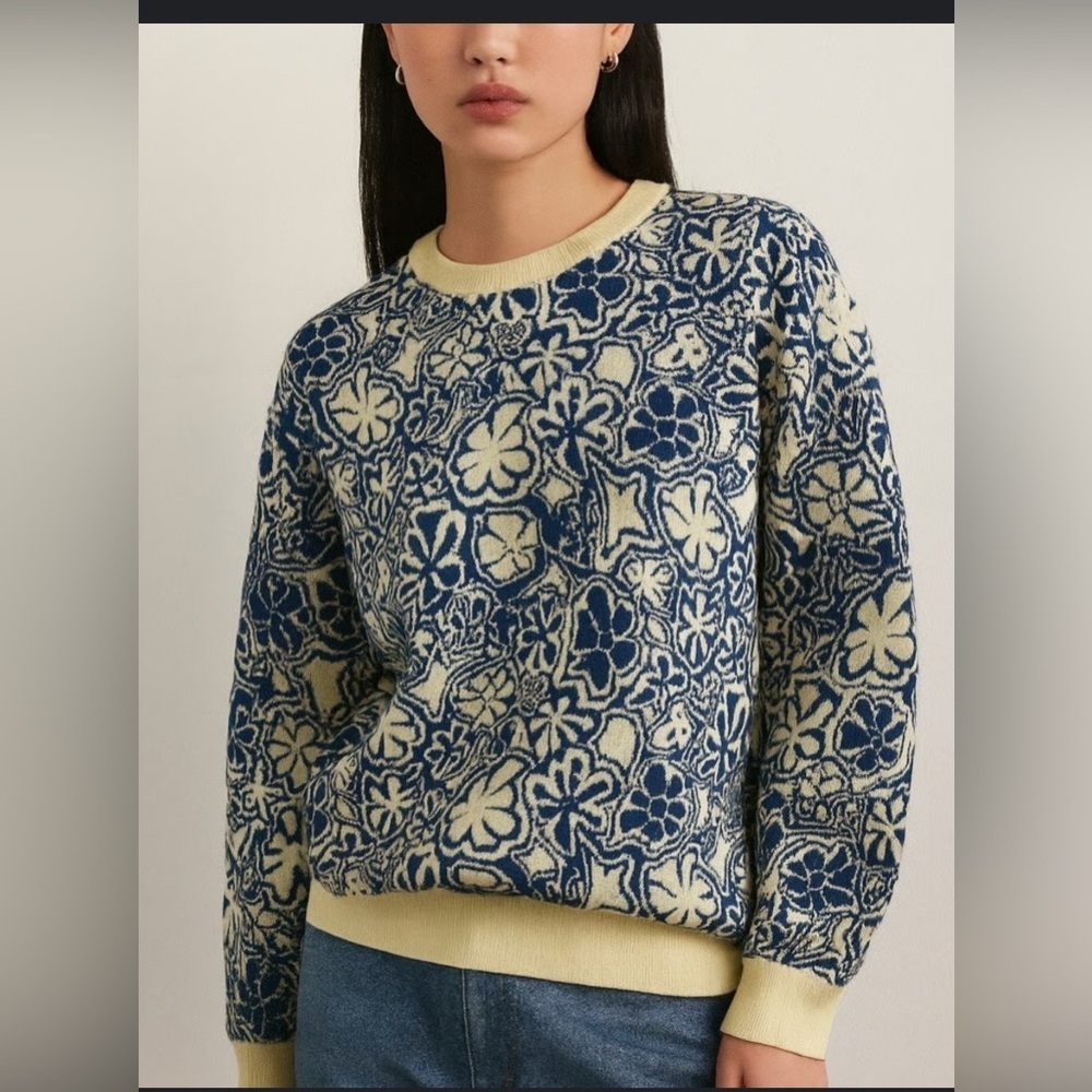 Aritzia TNA Revel Retro Floral Sweater Crew Oversized‎ , size M